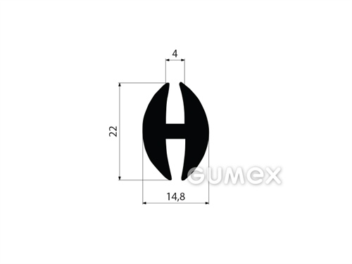 Pryžový profil tvaru "H", 22x14,8/4/4mm, 70°ShA, EPDM, -40°C/+100°C, černý